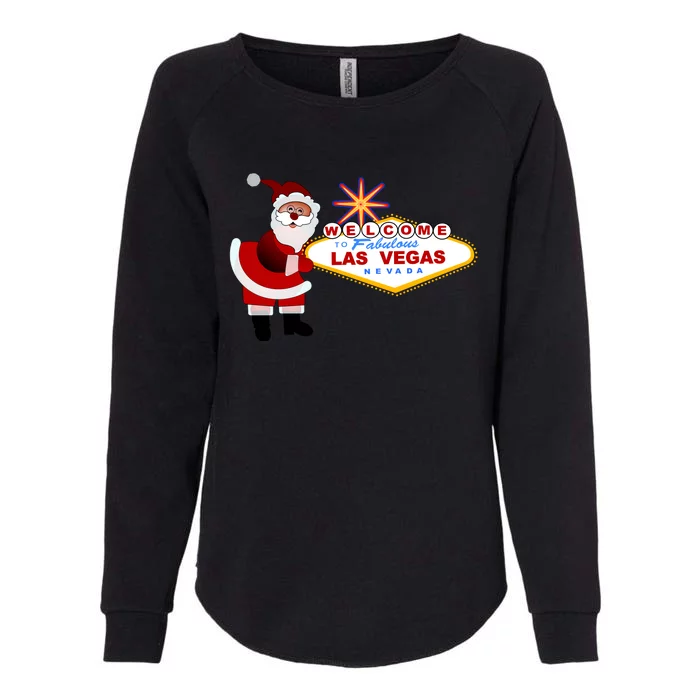 Famous Welcome To Las Vegas Sign With Santa Claus Christmas Womens California Wash Sweatshirt