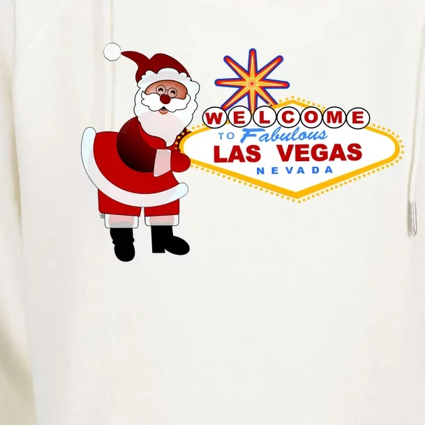 Famous Welcome To Las Vegas Sign With Santa Claus Christmas Womens Funnel Neck Pullover Hood