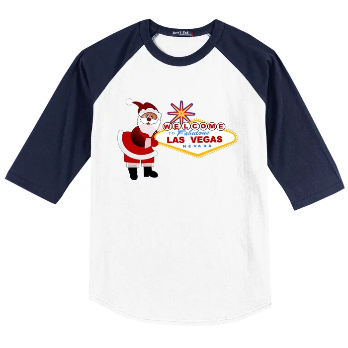 Famous Welcome To Las Vegas Sign With Santa Claus Christmas Baseball Sleeve Shirt