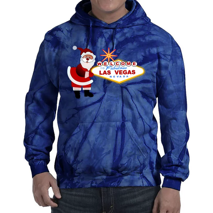 Famous Welcome To Las Vegas Sign With Santa Claus Christmas Tie Dye Hoodie