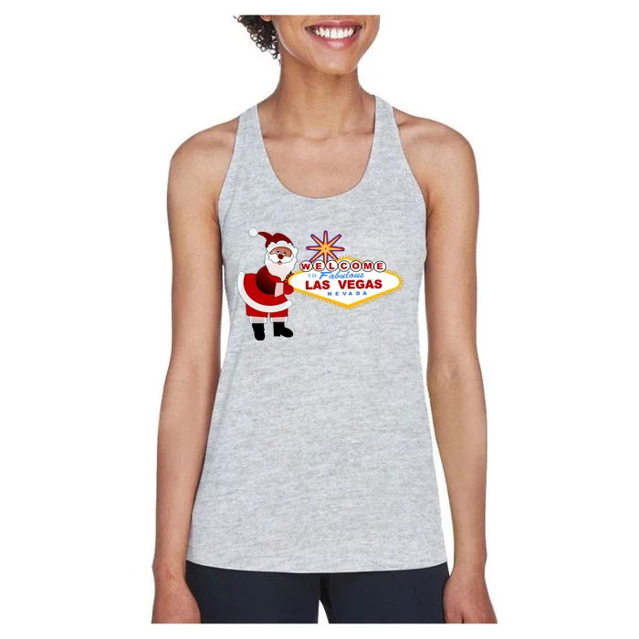 Famous Welcome To Las Vegas Sign With Santa Claus Christmas Women's Racerback Tank