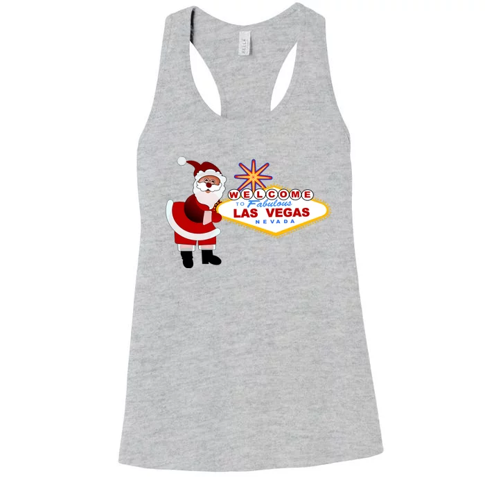 Famous Welcome To Las Vegas Sign With Santa Claus Christmas Women's Racerback Tank