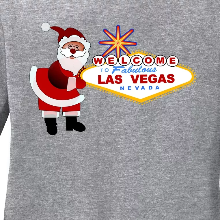 Famous Welcome To Las Vegas Sign With Santa Claus Christmas Ladies Long Sleeve Shirt