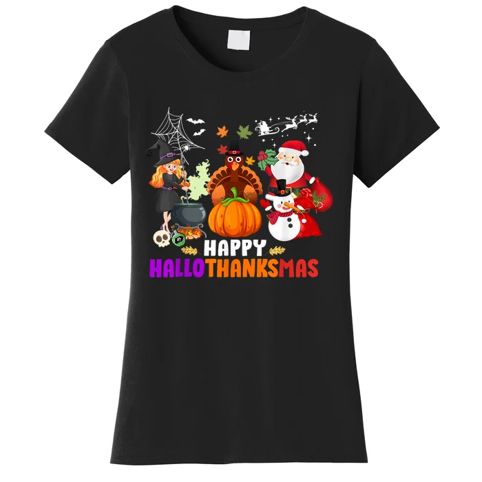 Funny Witch Turkey Santa Happy HalloThanksMas Costume Women's T-Shirt