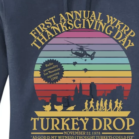 Funny WKRP Thanksgiving Turkey Drop Funny Retro Women's Pullover Hoodie