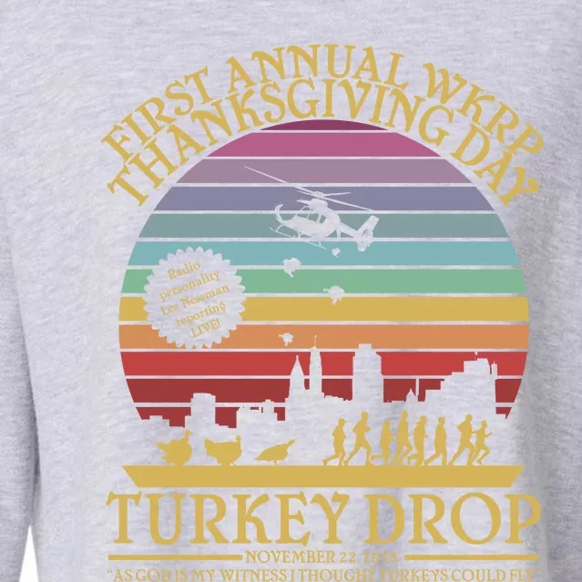 Funny WKRP Thanksgiving Turkey Drop Funny Retro Cropped Pullover Crew