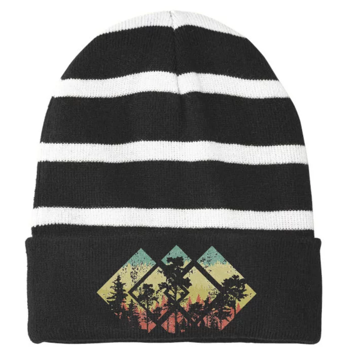 Forest Wildlife Trees Geometric Minimalism Outdoors Nature Striped Beanie with Solid Band