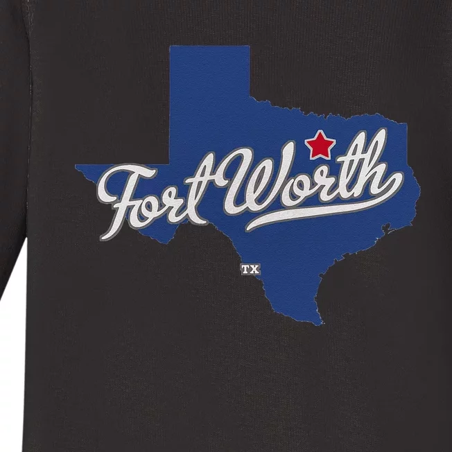 Fort Worth Texas TX Map Baby Long Sleeve Bodysuit