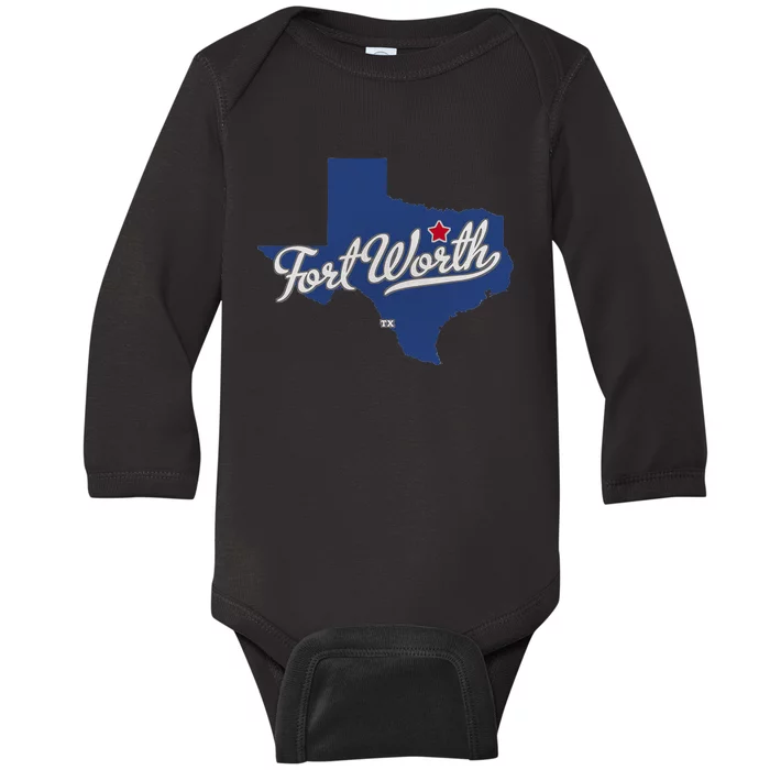 Fort Worth Texas TX Map Baby Long Sleeve Bodysuit