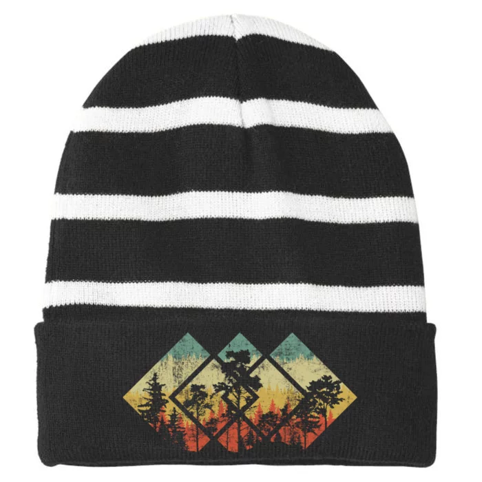 Forest Wildlife Trees Geometric Minimalism Outdoors Nature Striped Beanie with Solid Band