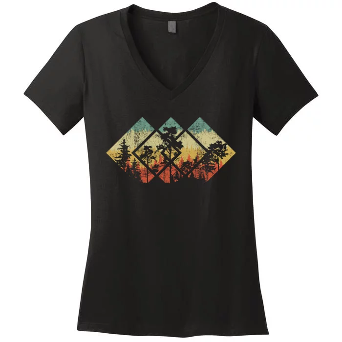 Forest Wildlife Trees Geometric Minimalism Outdoors Nature Women's V-Neck T-Shirt