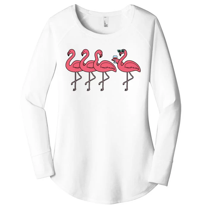 Flamingo Wine Tasting Shirts Wine Lover Gift Women's Perfect Tri Tunic Long Sleeve Shirt