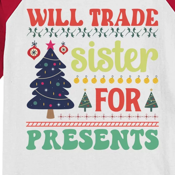 Funny Will Trade Sister For Christmas Present Kids Colorblock Raglan Jersey