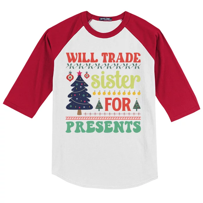 Funny Will Trade Sister For Christmas Present Kids Colorblock Raglan Jersey