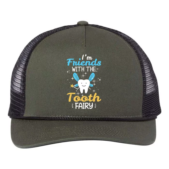 Friends With Tooth Fairy Funny Dentist Dental Assistant Gift Retro Rope Trucker Hat Cap