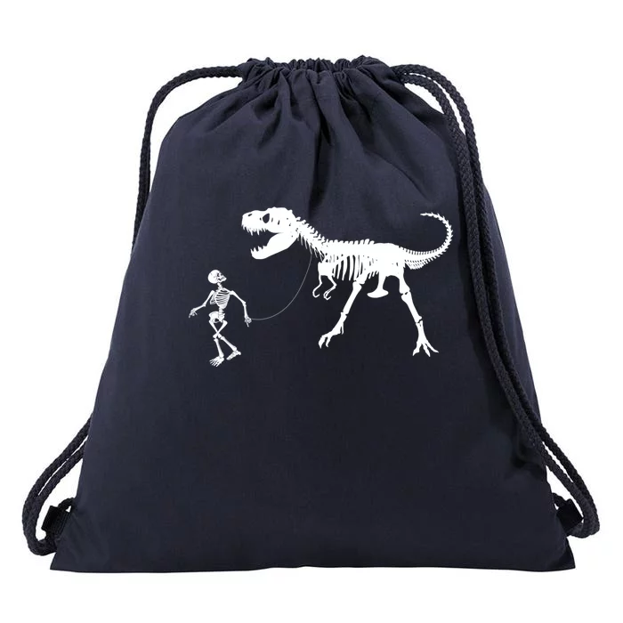 Funny Walking Trex Skeleton Gift Dinosaur Fan Funny Gift Drawstring Bag