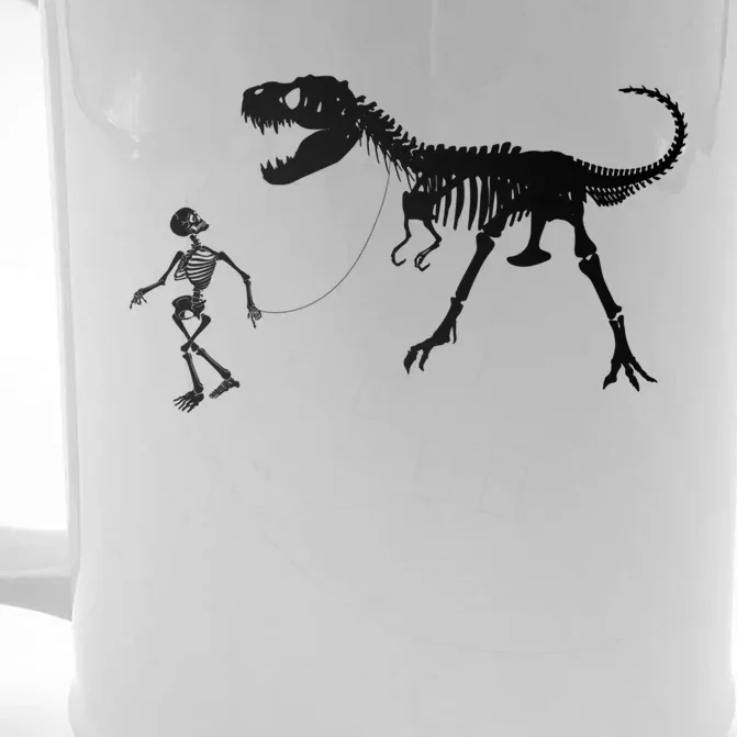 Funny Walking Trex Skeleton Gift Dinosaur Fan Funny Gift Front & Back Beer Stein