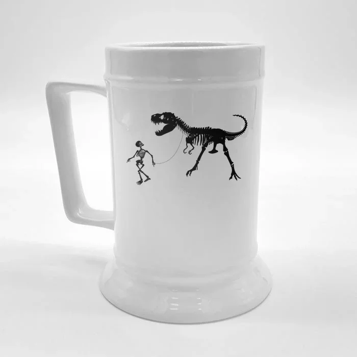 Funny Walking Trex Skeleton Gift Dinosaur Fan Funny Gift Front & Back Beer Stein