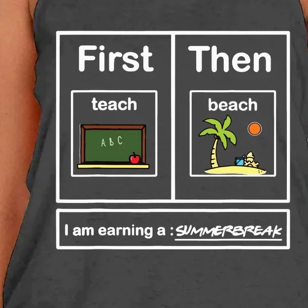 First We Teach Then We Beach Teacher Summer Vacation Women's Knotted Racerback Tank