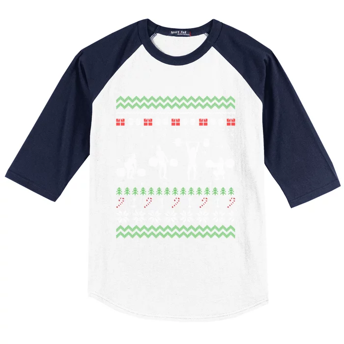 Funny Weightlifting Ugly Christmas Sweater Gift Gift Baseball Sleeve Shirt