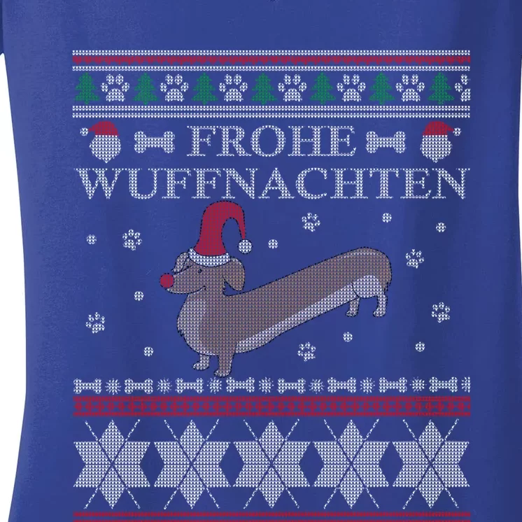 Frohe WuffnäChs Ugly Christmas Sweater Dachshund Woofmas Meaningful Gift Women's V-Neck T-Shirt