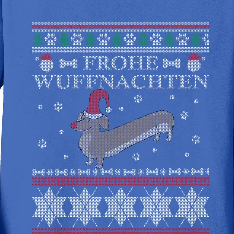 Frohe WuffnäChs Ugly Christmas Sweater Dachshund Woofmas Meaningful Gift Kids Long Sleeve Shirt