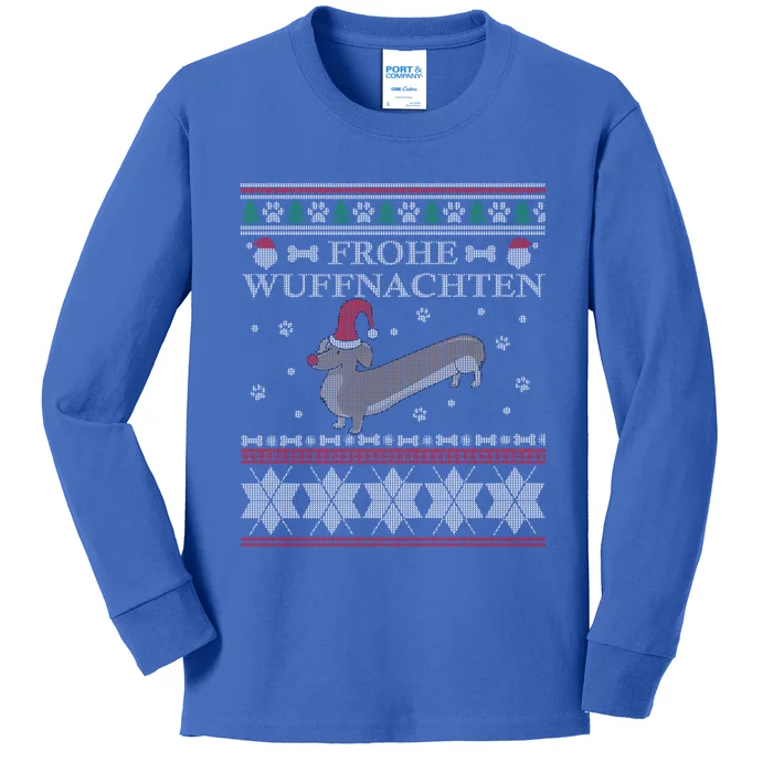 Frohe WuffnäChs Ugly Christmas Sweater Dachshund Woofmas Meaningful Gift Kids Long Sleeve Shirt