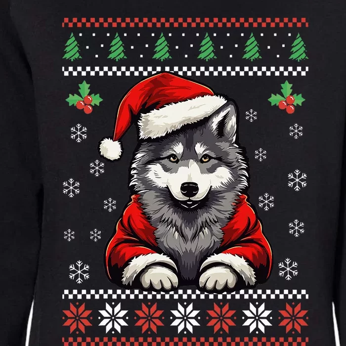 funny Wolf Ugly Christmas Sweater Wolves Xmas Womens California Wash Sweatshirt