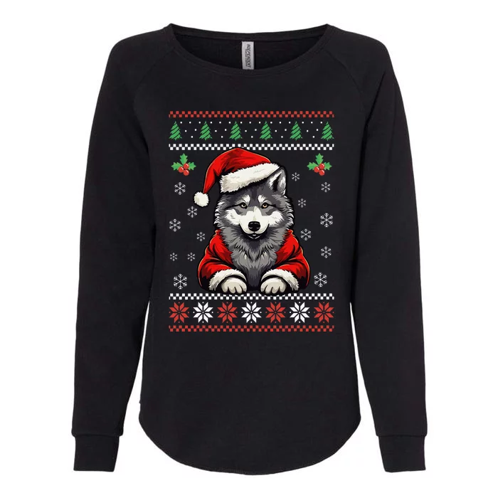 funny Wolf Ugly Christmas Sweater Wolves Xmas Womens California Wash Sweatshirt