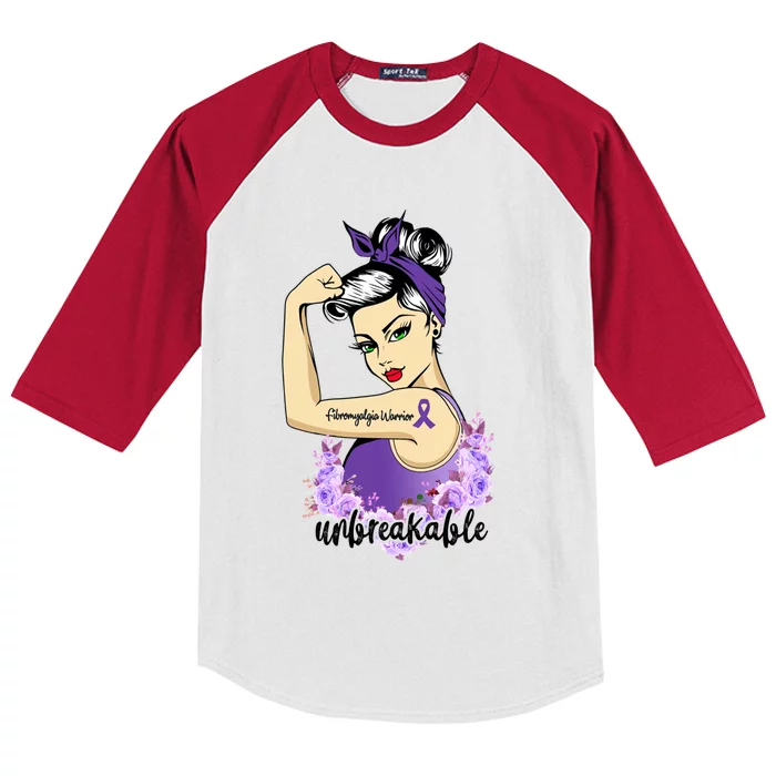 Fibromyalgia Warrior Unbreakable Lady Fibro Awareness Meaningful Gift Kids Colorblock Raglan Jersey