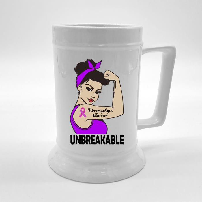 Fibromyalgia Warrior Unbreakable Gift Perfect Strong Gift Front & Back Beer Stein