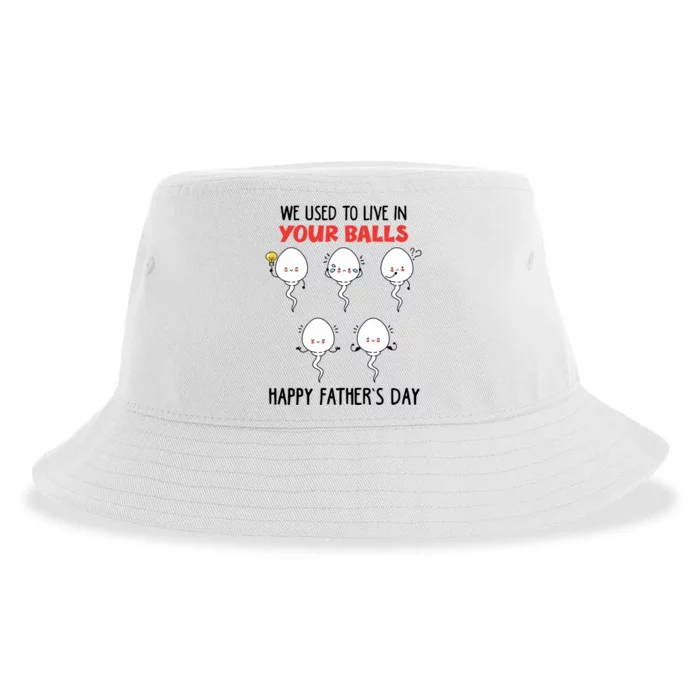 Funny We Used To Live In Your Balls Fathers Day Sperm Daddy Cute Gift Sustainable Bucket Hat