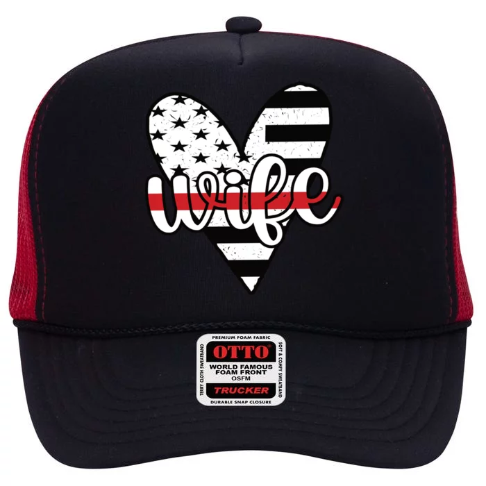 Fire Wife Us Flag Proud Firefighter Wife Funny Gift High Crown Mesh Trucker Hat