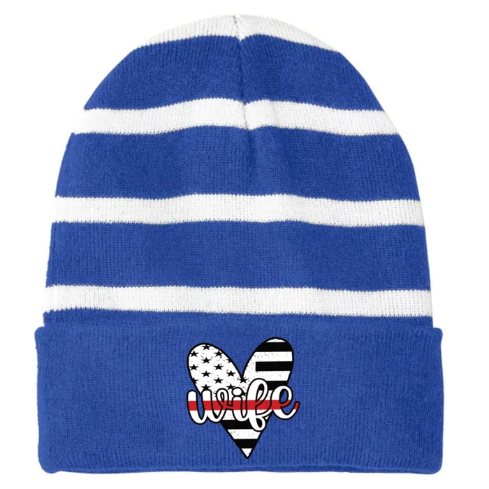 Fire Wife Us Flag Proud Firefighter Wife Funny Gift Striped Beanie with Solid Band