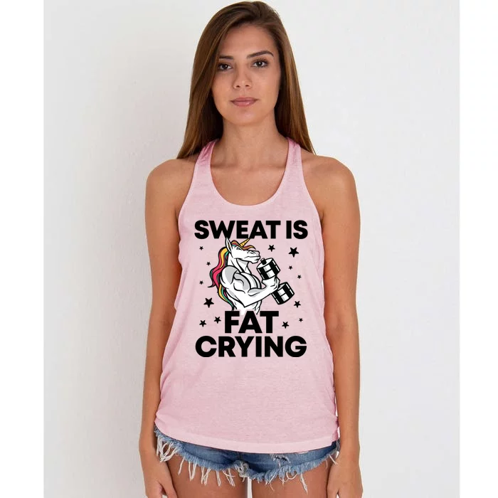 Funny Workout Unicorn Gift Sweat Is Fat Crying Gym Gift Women's Knotted Racerback Tank