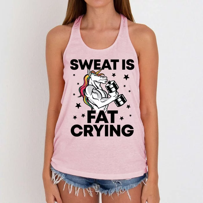 Funny Workout Unicorn Gift Sweat Is Fat Crying Gym Gift Women's Knotted Racerback Tank