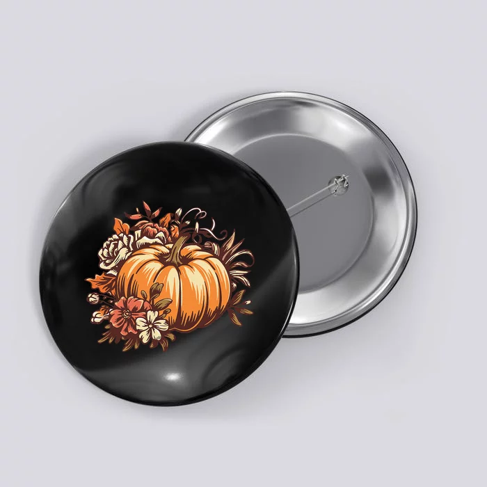 Fall Women Vintage Pumpkin Autumn Graphic Thanksgiving Gift Button