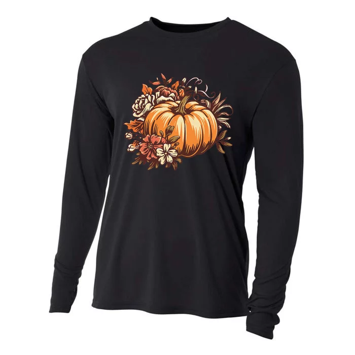 Fall Women Vintage Pumpkin Autumn Graphic Thanksgiving Gift Cooling Performance Long Sleeve Crew