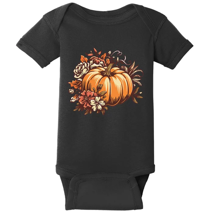 Fall Women Vintage Pumpkin Autumn Graphic Thanksgiving Gift Baby Bodysuit