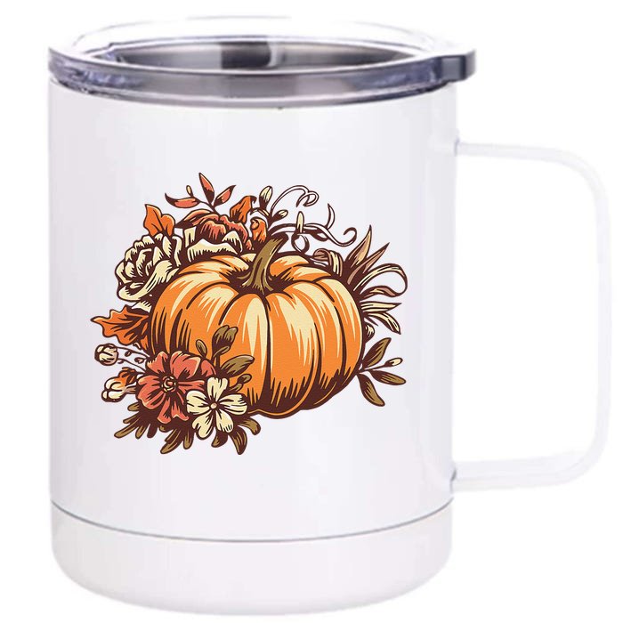 Fall Women Vintage Pumpkin Autumn Graphic Thanksgiving Gift Front & Back 12oz Stainless Steel Tumbler Cup