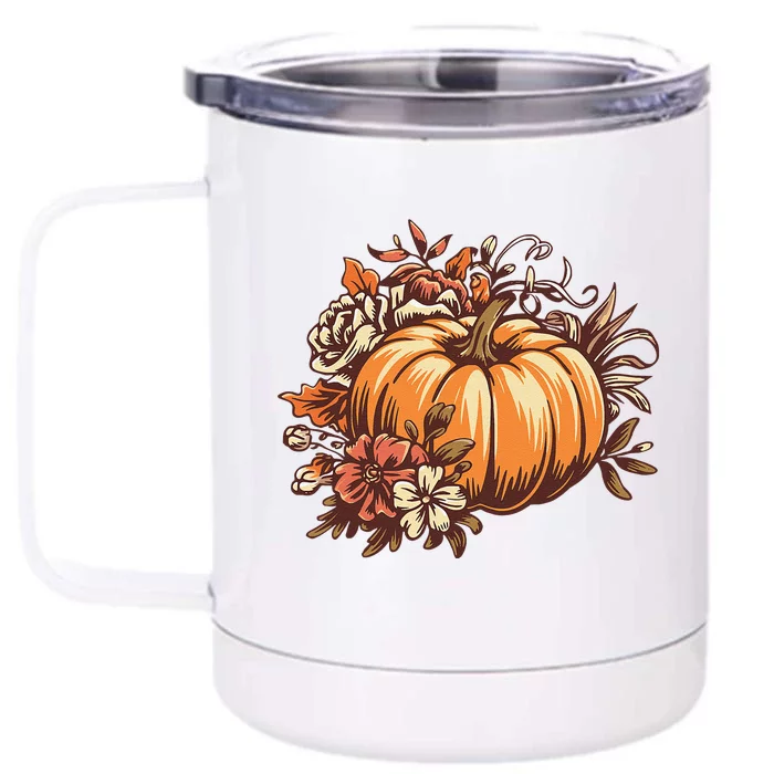 Fall Women Vintage Pumpkin Autumn Graphic Thanksgiving Gift Front & Back 12oz Stainless Steel Tumbler Cup