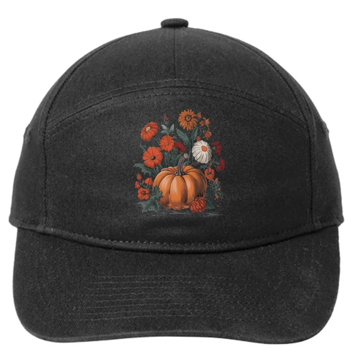 Fall Women Vintage Pumpkin Autumn Graphic Thanksgiving 7-Panel Snapback Hat