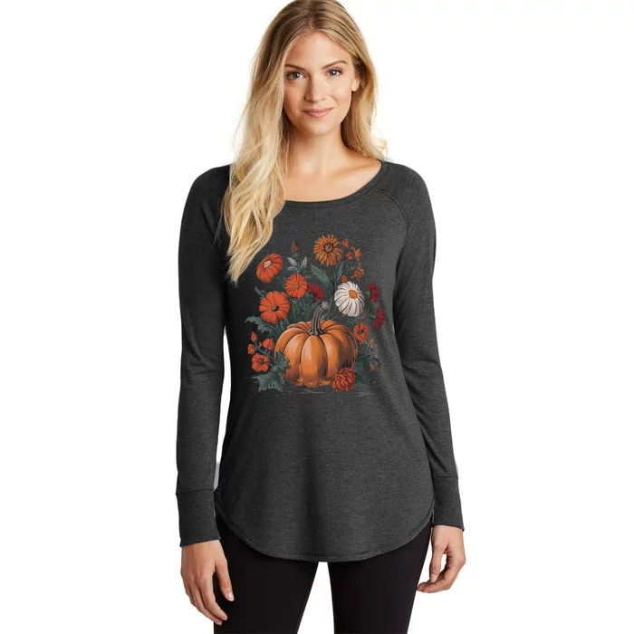 Fall Women Vintage Pumpkin Autumn Graphic Thanksgiving Women's Perfect Tri Tunic Long Sleeve Shirt