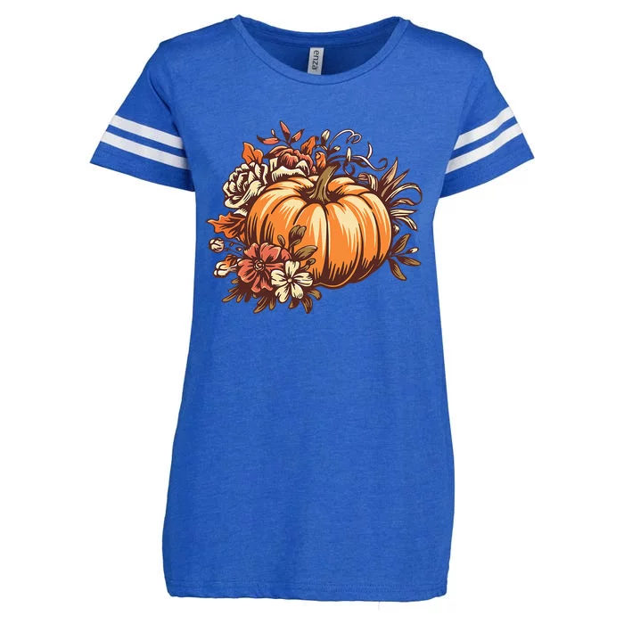 Fall Women Vintage Pumpkin Autumn Graphic Thanksgiving Enza Ladies Jersey Football T-Shirt