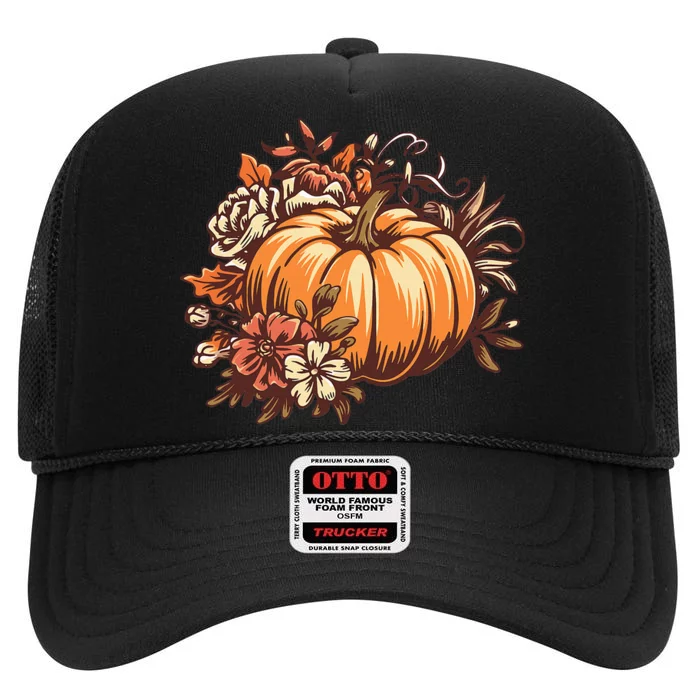 Fall Women Vintage Pumpkin Autumn Graphic Thanksgiving High Crown Mesh Trucker Hat