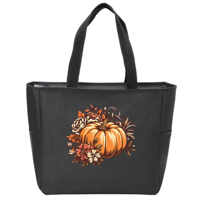 Fall Women Vintage Pumpkin Autumn Graphic Thanksgiving Zip Tote Bag