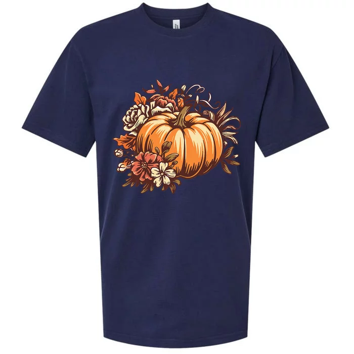 Fall Women Vintage Pumpkin Autumn Graphic Thanksgiving Sueded Cloud Jersey T-Shirt