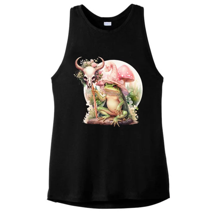 Frog With Witch Hat ShirtSkull Mushroom Everybody Croaks Ladies Tri-Blend Wicking Tank