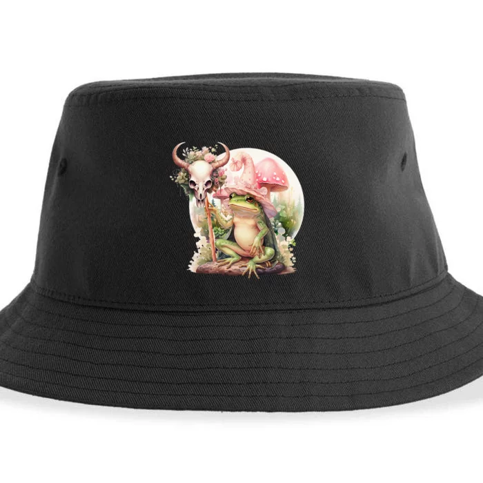 Frog With Witch Hat ShirtSkull Mushroom Everybody Croaks Sustainable Bucket Hat