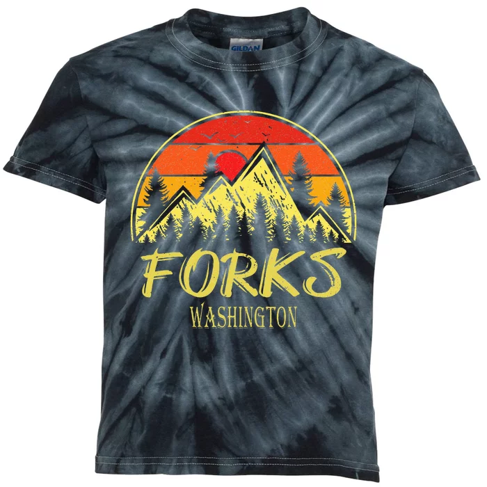 Forks Washington WA Mountains Hike Hiking Souvenir Kids Tie-Dye T-Shirt